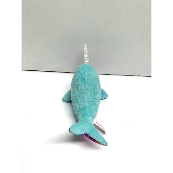Aurora Plush Stuffed Animal Toy Blue Narwhal SParkle Multicolor Bottom Plush 10 - Picture 5 of 6